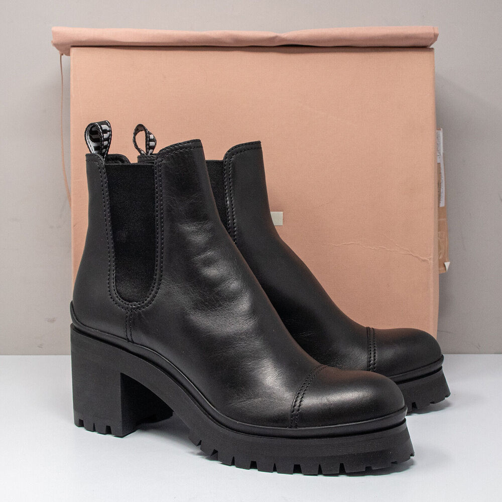 MIU MIU Prada Black Leather Chelsea Boots, Size 41 (11 US)
